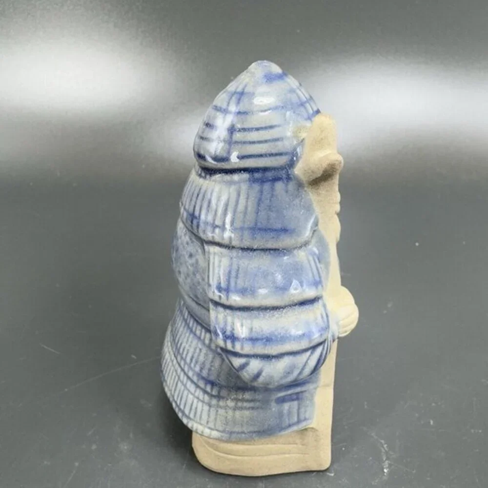 Vintage Pottery Earthenware Figure Asian Blue Gray Glazed Japan Signed‎ Warrior